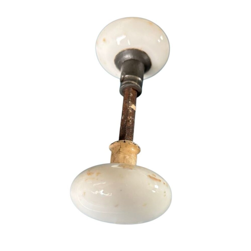 Antique White Porcelain Door Knob Set with Spindle Architectural Salvage 1890s - Picture 5 of 11